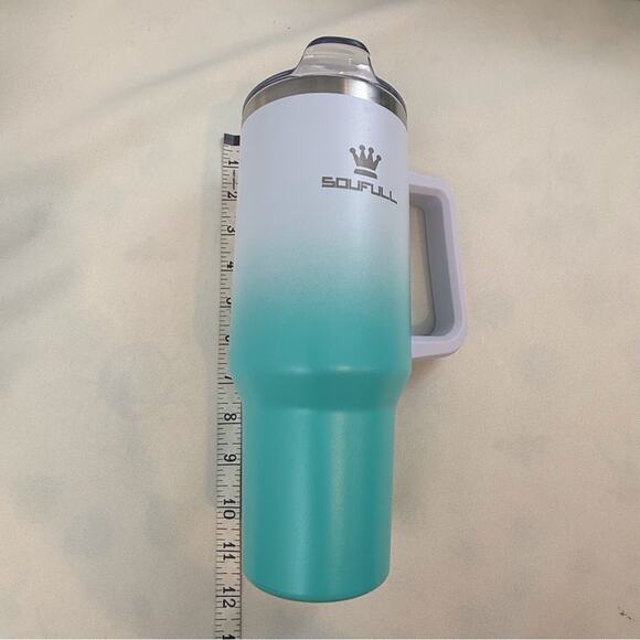 Soufull Double Insulated 40 oz Travel Tumbler Ombre Green Screw Top Lid & Straw - Picture 12 of 16